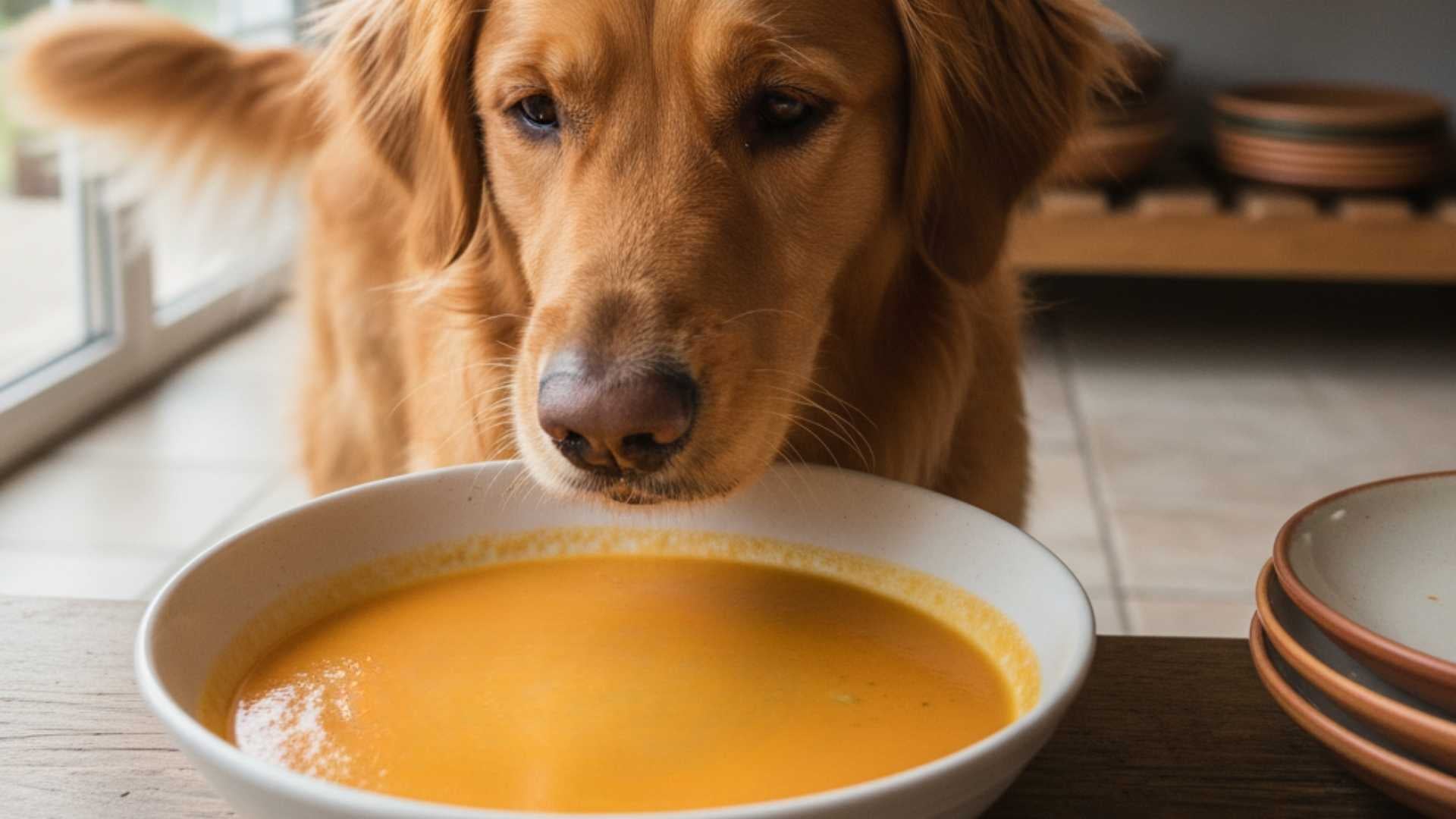 perro oliendo sopa de moro